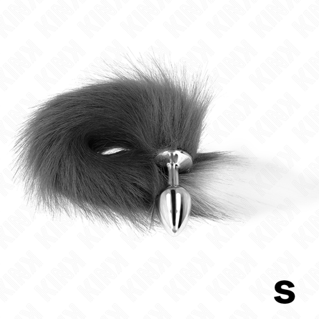 Kink - Anal Plug Grösse S 7 x 3 cm mit Kunststoffschwanz 40 cm Grau und Weiss
