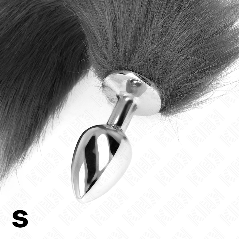 Kink - Anal Plug Grösse S 7 x 3 cm mit Kunststoffschwanz 40 cm Grau und Weiss