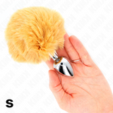 Kink - Edelstahl-Plug 7 x 3 cm mit Beigem Kaninchenschwanz aus Kunstfell 8 cm