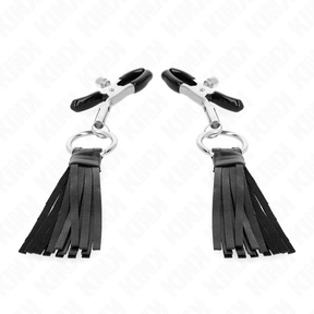 Nippelklemmen mit Kunstlederquasten Schwarz 6 cm