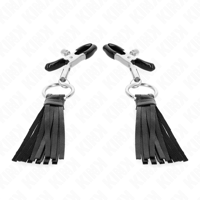 Nippelklemmen mit Kunstlederquasten Schwarz 6 cm