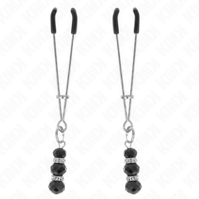 Nippelklemmen Pinzettenform mit drei Glasperlen Silber 7 cm