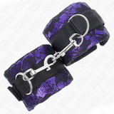 Kink - Kurze Handgelenksfesseln aus Samtspitze und Nylonbindung Lila/Schwarz 23 x 6,5 cm