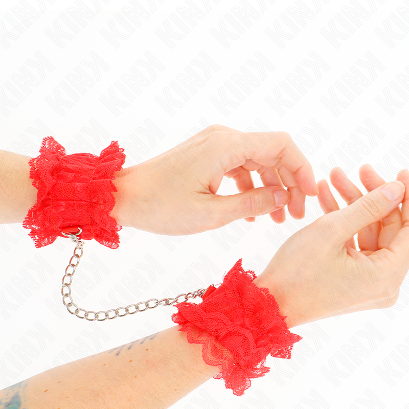 Kink - Elastische Handgelenksfesseln aus Spitze Rot