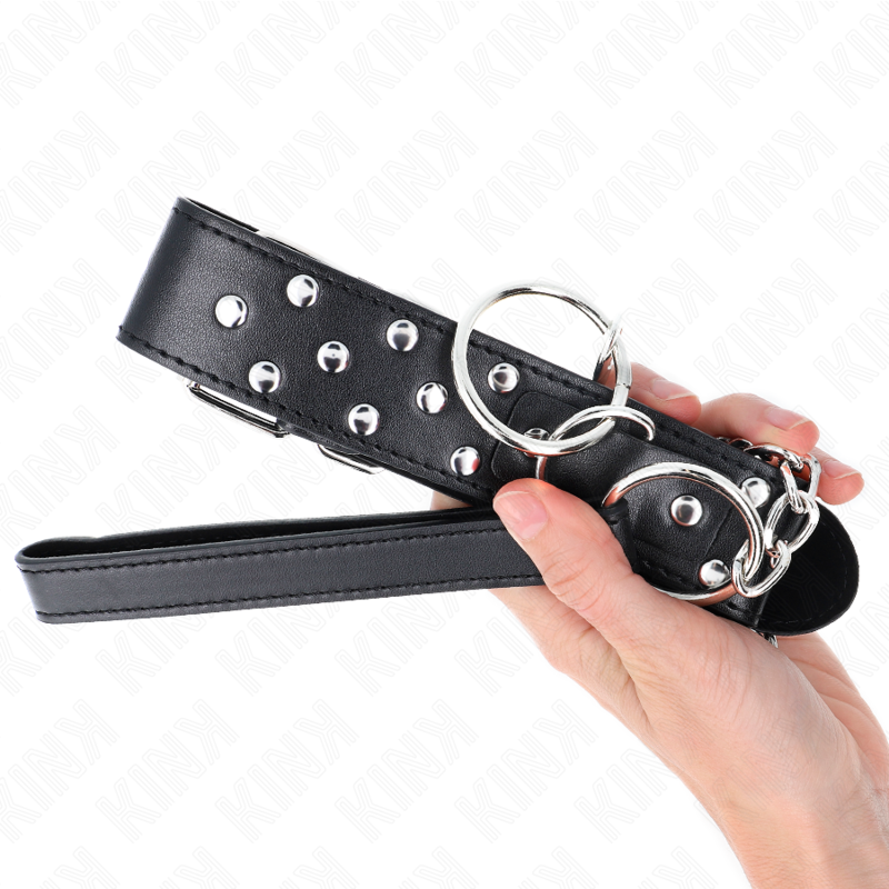 Kink - Ring Nieten Band Halskette mit Gürtel 65 cm Schwarz Verstellbar 36-50 cm x 3,8 cm