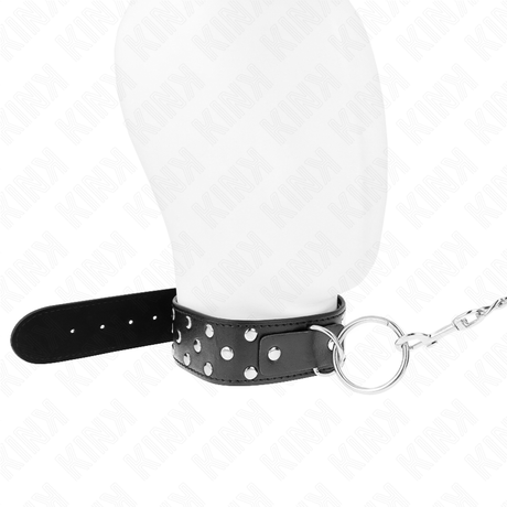 Kink - Ring Nieten Band Halskette mit Gürtel 65 cm Schwarz Verstellbar 36-50 cm x 3,8 cm