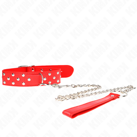 Kink - Ring Nieten Band Halskette mit Gürtel 65 cm Rot Verstellbar 36-50 cm x 3,8 cm