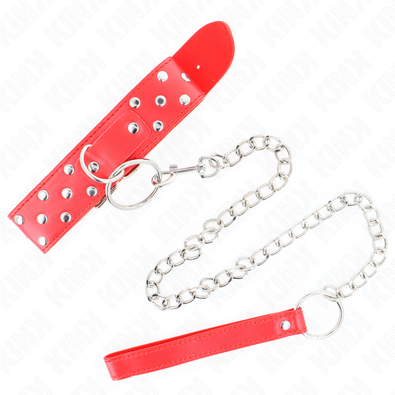 Kink - Ring Nieten Band Halskette mit Gürtel 65 cm Rot Verstellbar 36-50 cm x 3,8 cm