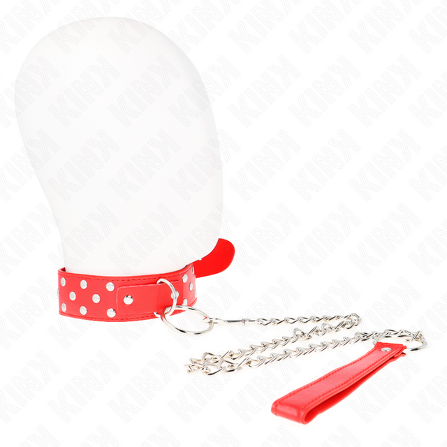 Kink - Ring Nieten Band Halskette mit Gürtel 65 cm Rot Verstellbar 36-50 cm x 3,8 cm