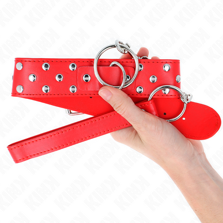 Kink - Ring Nieten Band Halskette mit Gürtel 65 cm Rot Verstellbar 36-50 cm x 3,8 cm