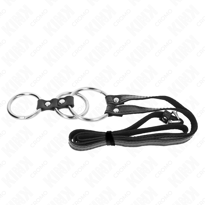 Kink - Dreifach Metall Penisring 3,8 cm Bis 5 cm mit Ledergurte 112 cm