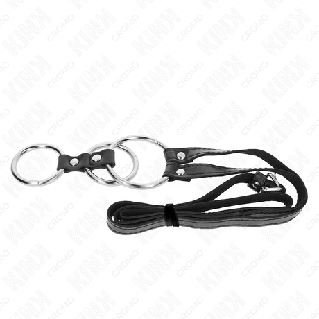 Kink - Dreifach Metall Penisring 3,8 cm Bis 5 cm mit Ledergurte 112 cm