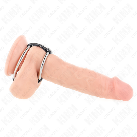Kink - Doppelter Penisring aus Metall 3,8 cm Bis 5 cm mit Leder Verbunden