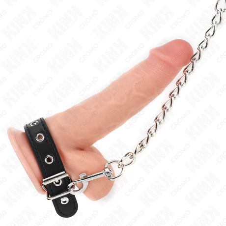 Kink - Penisring aus Leder mit Riemen 21,5 x 2 cm und Metallkette 60 cm