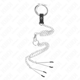 Kink - Dreifach Chrom Metall Penisring 3 cm Bis 4,5 cm mit 26 cm Metallkette und Brustklammern