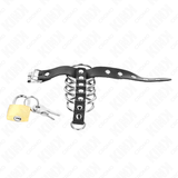 Kink - Penisring aus Leder mit Verschlussband 21 x 2 cm und 5 Metallringen von 3 cm Bis 4 cm