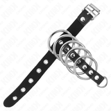 Kink - Penisring aus Leder mit Verschlussband 21 x 2 cm und 5 Metallringen von 3 cm Bis 4 cm