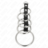Kink - 5 Metall Penisringe 3,2 cm Bis 5 cm Durch Leder Verbunden