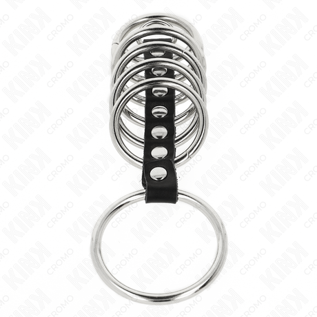 Kink - 7 Penisringe aus Metall 3,2 cm Bis 5 cm Durch Leder Verbunden