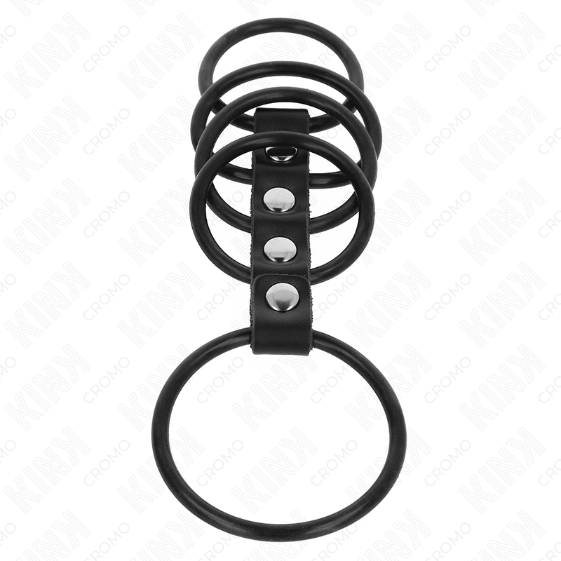 Kink - 5 Penisringe aus Silikon 3,8 cm Bis 4,8 cm Durch Leder Verbunden