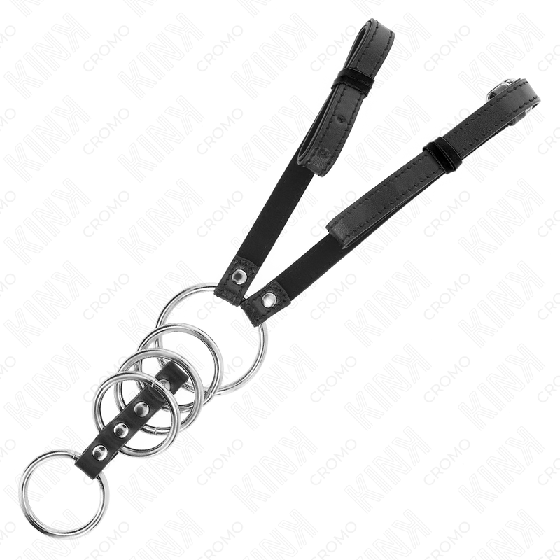Kink - 5 Penisringe 3,8 cm Bis 5 cm Metall mit Ledergurt 112 cm