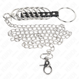 Kink - 7 Penisringe aus Metall 3,8 cm Bis 5 cm Verbunden mit Leder und Metallkette 100 cm