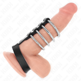 Kink - 4 Metall Penisringe 3,8 cm Verbunden mit Lederband 22 x 1,5 cm und Druckverschluss