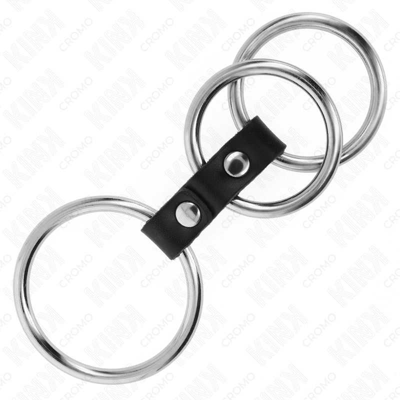 Kink - Dreifach Metall Penisring 3,7 cm Bis 5 cm mit Leder Verbunden