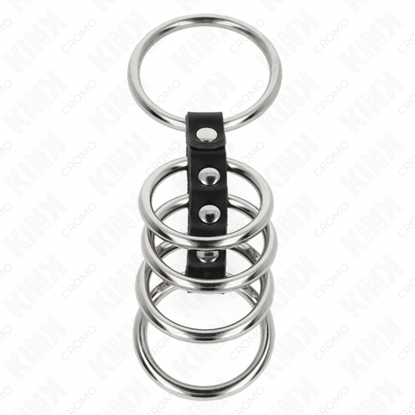 Kink - 5 Penisringe 3,7 cm Bis 5 cm Metall Durch Leder Verbunden