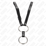 Kink - Doppelter Penisring aus Metall 3,8 cm Bis 5 cm mit Ledergurte 112 cm
