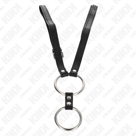 Kink - Doppelter Penisring aus Metall 3,8 cm Bis 5 cm mit Ledergurte 112 cm