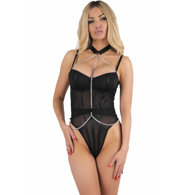 Livco Corsetti Fashion - Melisenda Cf 1709 Bademantel + Hemd + String Schwarz S