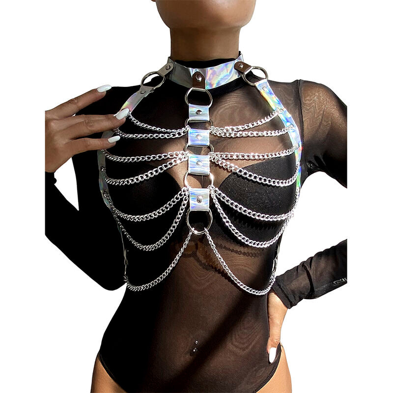 Subblime - 953737 Brustgurt mit Ringen und Ketten Silber Eine Grösse