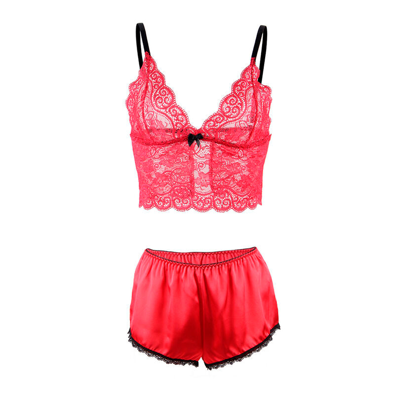 Subblime - 953898 Nachthemd + Höschen aus Seide und Spitze Rot S/M