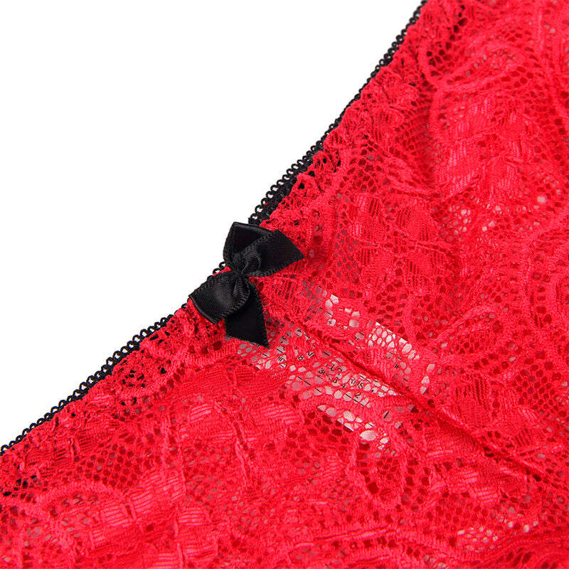 Subblime - 953904 Nachthemd + Höschen aus Seide und Spitze Rot L/XL