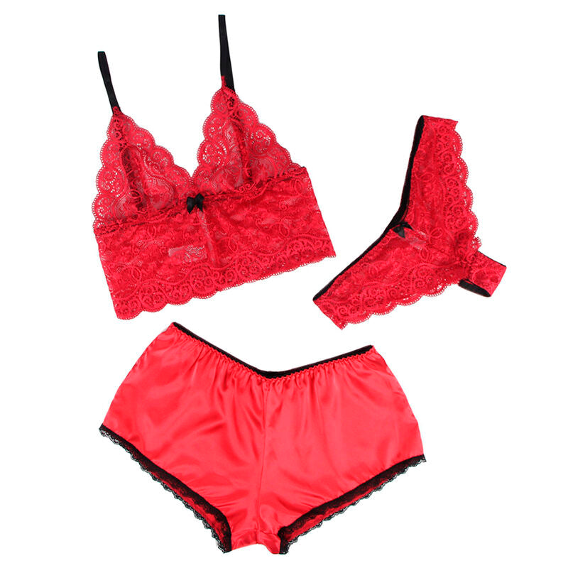 Subblime - 953904 Nachthemd + Höschen aus Seide und Spitze Rot L/XL