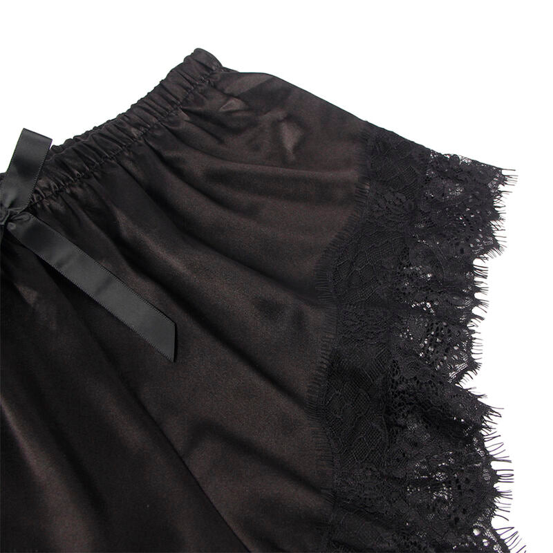 Subblime - 953935 Lässige Seidennachthemd + Spitzenhose Schwarz S/M