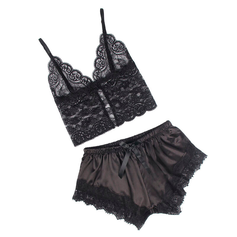 Subblime - 953942 Lässige Seidennachthemd + Spitzenhose Schwarz L/XL