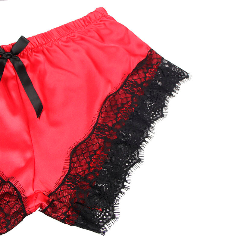 Subblime - 953959 Lässige Seidennachthemd + Spitzenhose Schwarz/Rot S/M