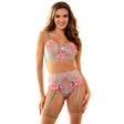 Subblime - 954109 Bh + Höschen mit Strumpfgürtel Blumendesign Blau S/M