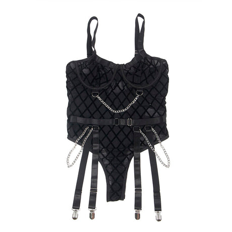 Subblime - 954260 Körper mit Ketten + Strumpfgürtel Schwarz S/M