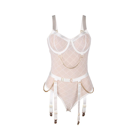 Subblime - 954284 Körper mit Ketten + Strumpfgürtel Weiss S/M