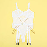 Subblime - 954291 Body mit Ketten + Strumpfgürtel Weiss L/XL
