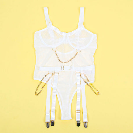 Subblime - 954291 Body mit Ketten + Strumpfgürtel Weiss L/XL