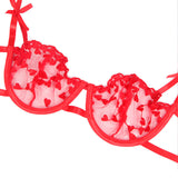 Subblime - 954321 Bh + String + Strumpfgürtel mit Herzdruck Rot S/M