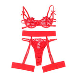 Subblime - 954321 Bh + String + Strumpfgürtel mit Herzdruck Rot S/M