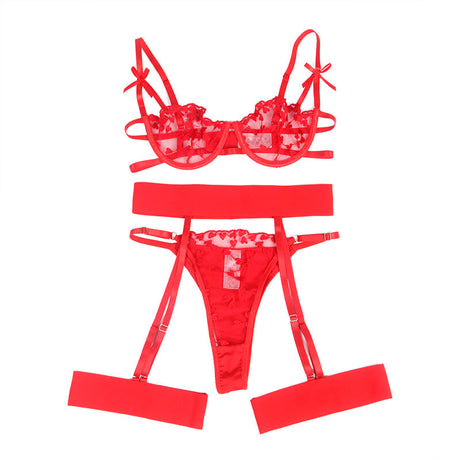 SUBBLIME - 954321 BH + STRING + STRUMPFGÜRTEL MIT HERZDRUCK ROT S/M