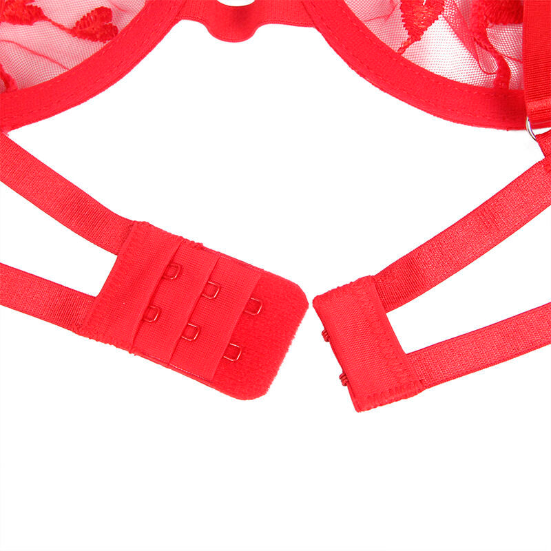 Subblime - 954321 Bh + String + Strumpfgürtel mit Herzdruck Rot S/M