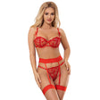 Subblime - 954338 Bh + String + Strumpfgürtel mit Herzdruck Rot L/XL