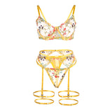 Subblime - 954345 Bh + String + Strumpfgürtel Blumendesign Gelb S/M